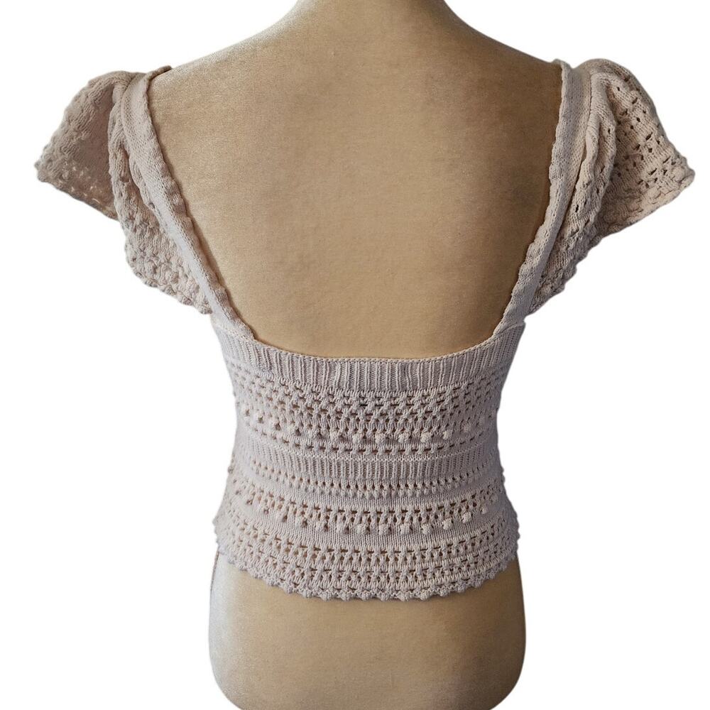 Sincerely Jules Cream Crochet Boho Knit Flutter Sleeves Size Small - Picture 4 of 6